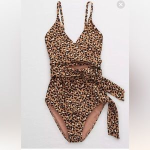 Aerie Leopard Wrap One Piece Swimsuit, SIZE XL IN LONG LENGTH.